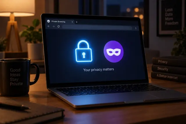 No kyc casino: laptop with a padlock and a private browsing icon