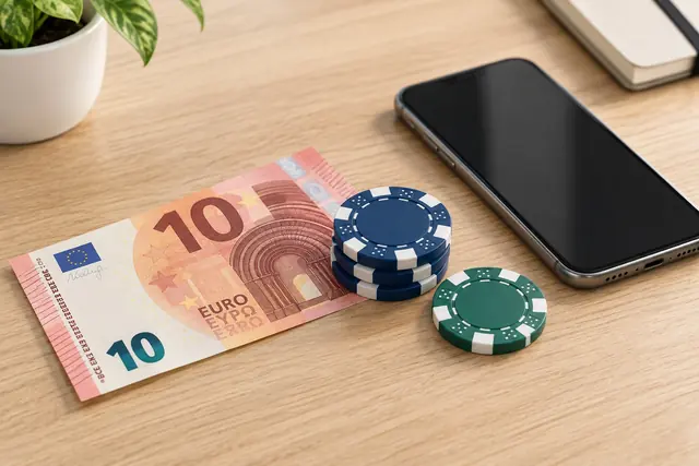 Ten euro note, a smartphone and chips
