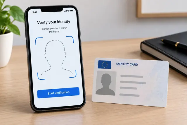 Phone with a face-check frame and an ID card
