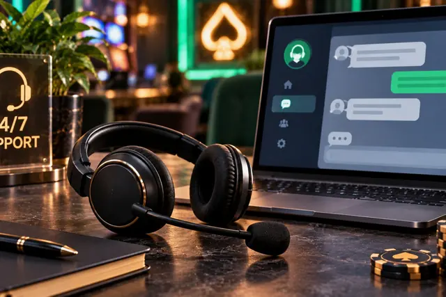 Support headset and a laptop with a chat window